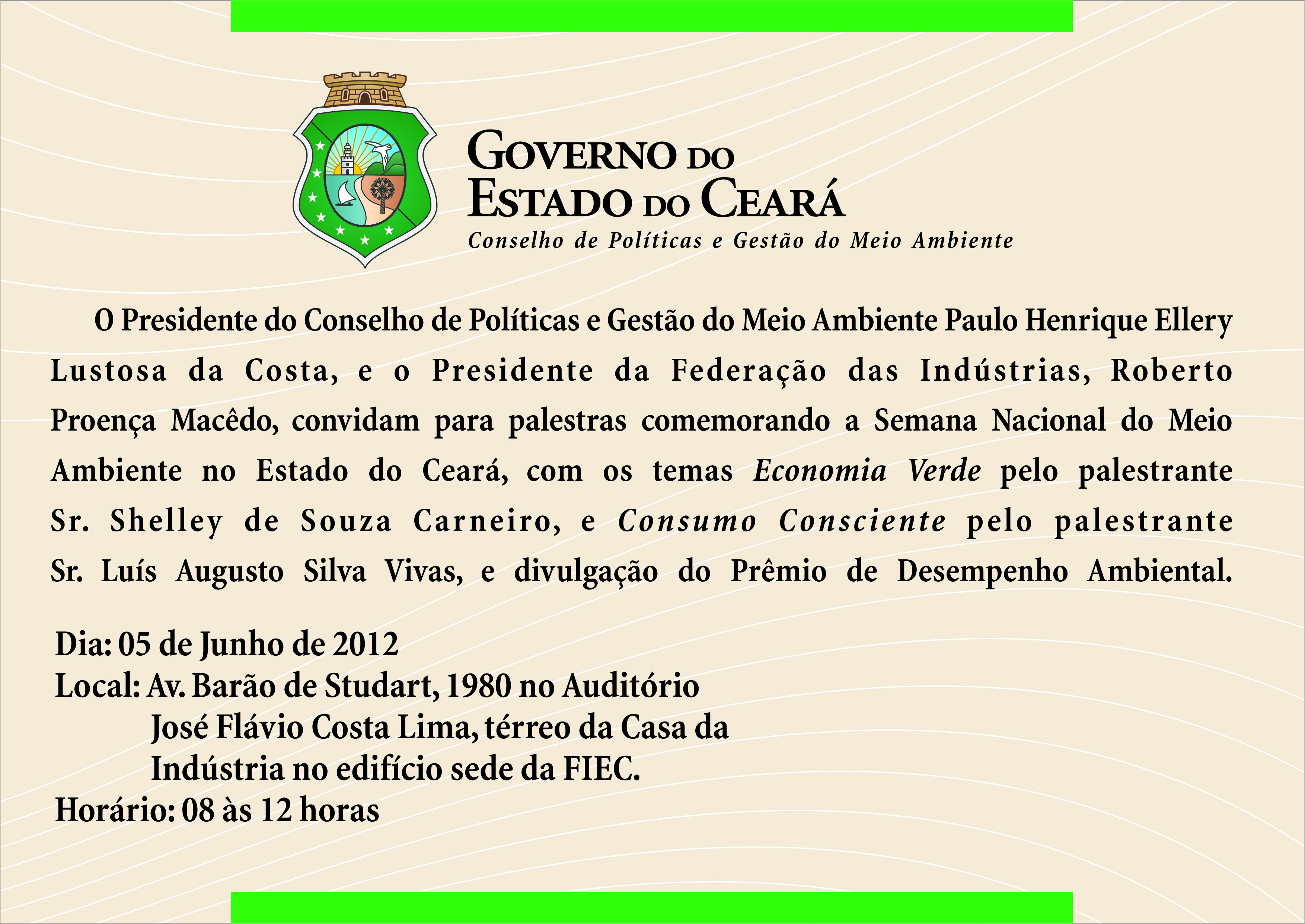 Convite da Semana Nacional do Meio Ambiente no Estado do Ceará